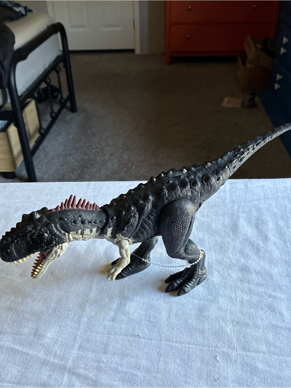 Black and Cream Dinosaur Play Figure with Red Crest - Kids Toy
